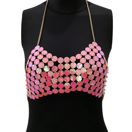 Sexy Metal Chain Tank Top Womens Silver Sparkly Sequins Hollow Plain Backless Club Vest Women Summer Beach Crop Tops