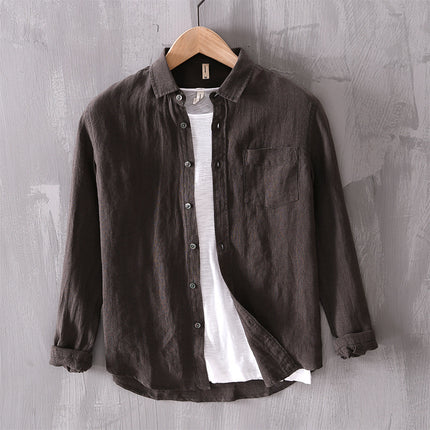 Cotton And Linen Men's Long-sleeved Casual Shirt