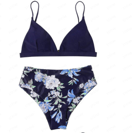 Solid Color Printing Bikini Beach Swimsuit