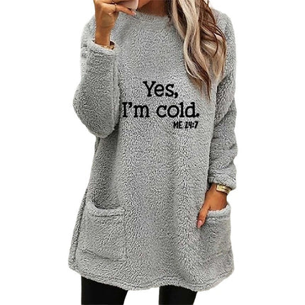 Women's Printed Round Neck Pullover Long Sleeve Pocket Double-sided Velvet Sweatshirt