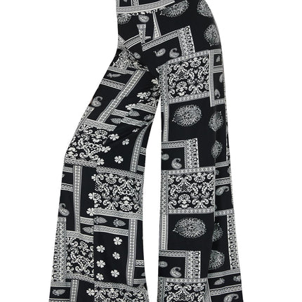 Wide-leg Pants - Skirt Print Black Ethnic Style