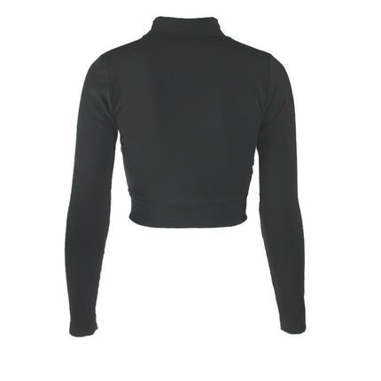 Europe Sexy Hollow Cross-border Long-sleeved High-necked Blouses Short Top