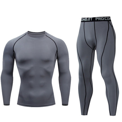 Fitness suit men's gym sports tights long-sleeved trousers quick-drying clothes basketball training equipment winter