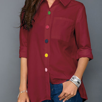 Women white shirt  colorful button simple tops