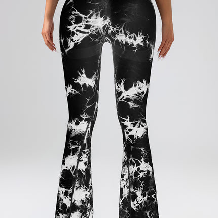 High-Waist Tummy Control Flare Yoga Pants For Women, Tie-Dye Stretch Slimming Bootcut Workout Pants, Fitness & Sports Activewear