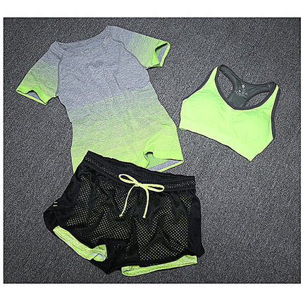 New Women Yoga Sport Suit Bra Set 3 Piece Female Short-sleeved Summer Sportswear Running Fitness Training Clothing
