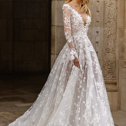 Wedding Dress Sexy Lace Long Sleeve Dress Evening Dress