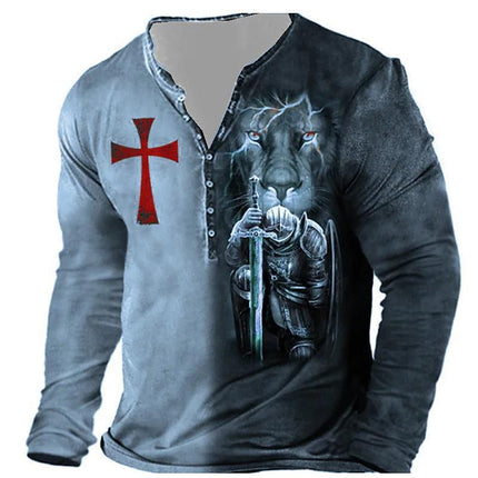 European And American Digital Printing Men's Long-sleeved Medieval T-shirt