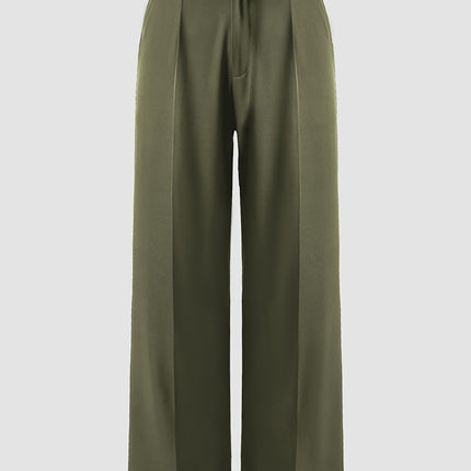 High Waist Plus Size Pocket Straight Skinny Casual Suit Pants - Draped Design