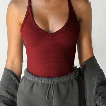Slim-Fit Solid Color Sleeveless Crew Neck Casual Sports Tank Top
