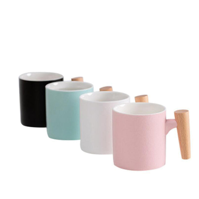 Simple Solid Color Mug With Wooden Handle Ceramic Mug