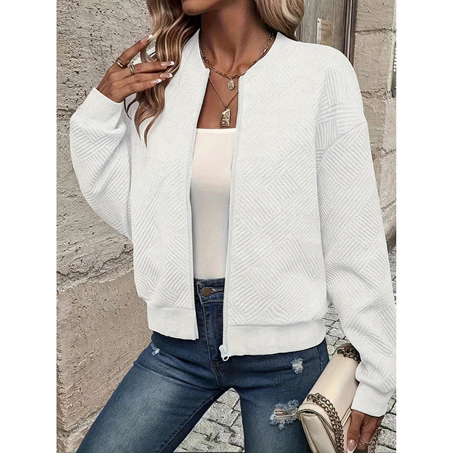 Womens Bomber Jacket Coat Casual Textured Stand Collar Zip Up Fall Fashion Jackets Outfits