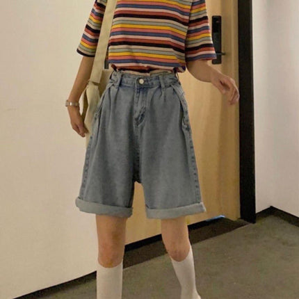 High Waist Ripped Loose Straight Leg Jeans Women Mopping Pants
