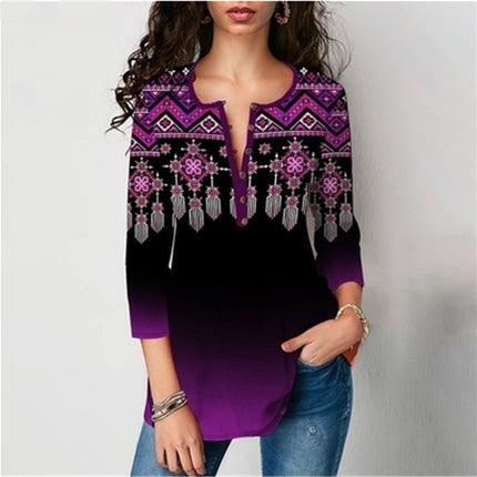 Printed Blouses With Seven-point Sleeves