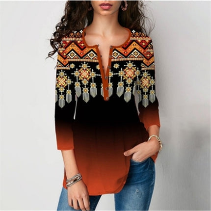 Printed Blouses With Seven-point Sleeves