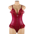 Sexy Lace Leather Stitching Zipper Sexy Bodysuit