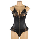 Sexy Lace Leather Stitching Zipper Sexy Bodysuit