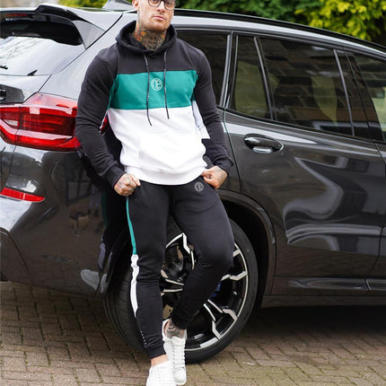 Fitness Suit Splicing Contrast Color Hooded Suit