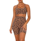 Leopard Print Yoga Tights Sportswear Short Beauty Back Sports Bra Women Suit