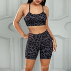 Leopard Print Yoga Tights Sportswear Short Beauty Back Sports Bra Women Suit