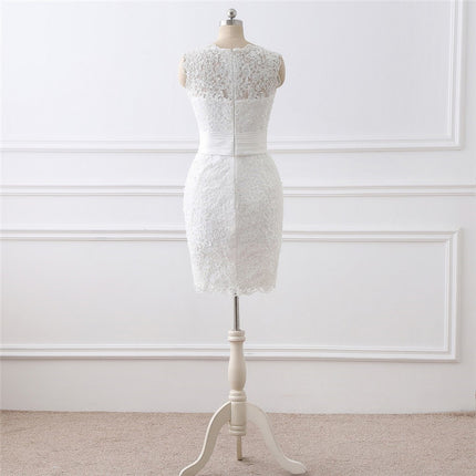 Two-piece White Wedding Dress With Round Neck And Elegant