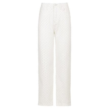 Foreign Trade New Street Trend Women's Wear Ripped Texture Jeans Wide-Leg Pants Women