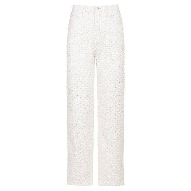 Foreign Trade New Street Trend Women's Wear Ripped Texture Jeans Wide-Leg Pants Women