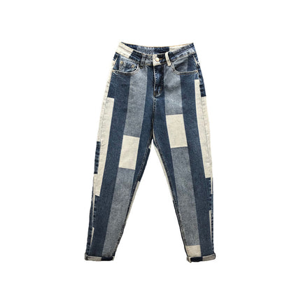 Contrasting Stitching Jeans Women Loose Spring New Ab Face Geometric Harem Pants Old Pants