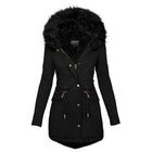 Women's Plush Hooded Parkas Winter Warm Thick  Zip-up Jackets Casual Mid-length Solid Buckle Pockets Coat Outerwear Clothing
