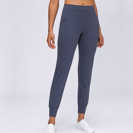Nude Hip Pockets Loose Cropped Trousers Women's Running Yoga Fitness Gym Pants