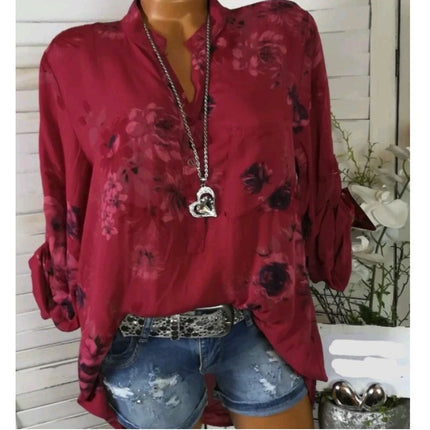 5XL Plus Size Summer Tops Women Blouses Long Sleeve Print Stand Collar Button Blouse Pullover Womens Clothing Shirt Blusa