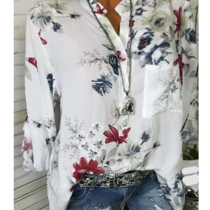 5XL Plus Size Summer Tops Women Blouses Long Sleeve Print Stand Collar Button Blouse Pullover Womens Clothing Shirt Blusa