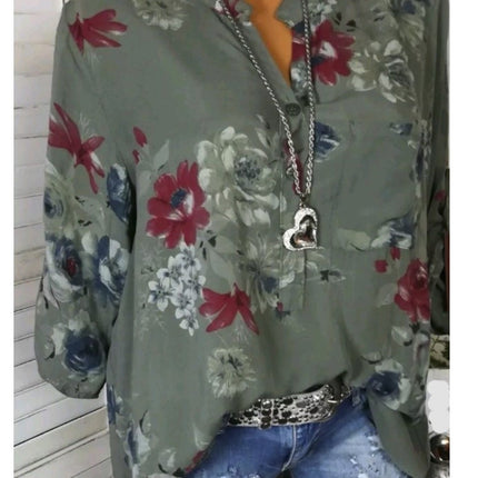 5XL Plus Size Summer Tops Women Blouses Long Sleeve Print Stand Collar Button Blouse Pullover Womens Clothing Shirt Blusa