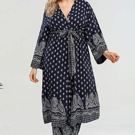 Plus Size Women Autumn Casual Loose V-Neck Coat Pants Suit