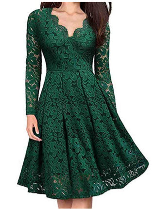 Women Dresses V-Neck Off Shoulder Lace Evening Party Dress Long Sleeve Dress Spring Autumn Vestido Invierno Mujer