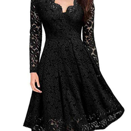 Women Dresses V-Neck Off Shoulder Lace Evening Party Dress Long Sleeve Dress Spring Autumn Vestido Invierno Mujer