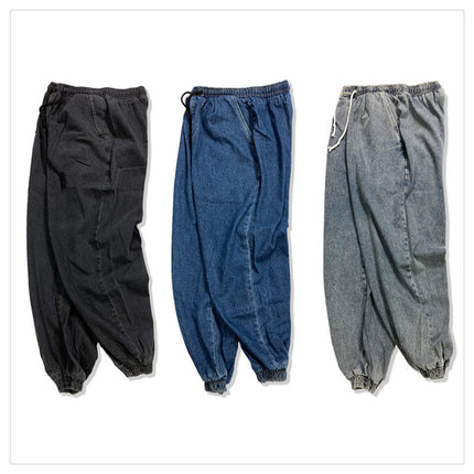 Jeans Men And Women Elastic Waist Loose Large Size Wide Leg Pants