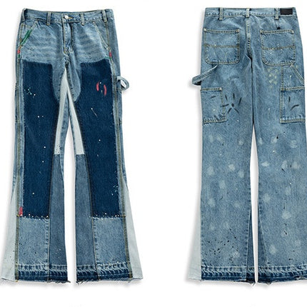 Fall Winter New Flared Wide-Leg Pants Men And Women Patch Wash Water Beggar Jeans