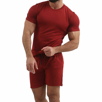Men'S Fashion Casual Solid Round Neck Short Sleeve Shorts Sportswear