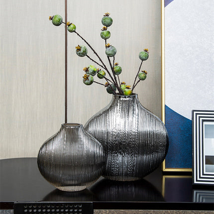 Silver Striped Glass Vase Flower Arrangement Hydroponic Accessories Modern Home Decor Accessories