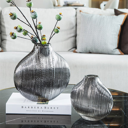 Silver Striped Glass Vase Flower Arrangement Hydroponic Accessories Modern Home Decor Accessories