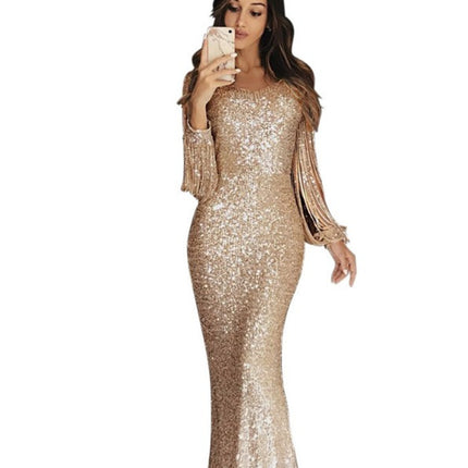 Women's Dresses Evening Wear Long Sleeve Tassel Dinner Dress