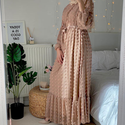 Middle East Women'S Long Skirt European And American CrossBorder Ommerce Foreign Trade Small Hair Ball Fashion Muslim Plus Size Dress