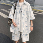 Summer New Men'S Suit Shorts Short-Sleeved Shirt Casual Loose Large Size Trend Tide Brand Hong Kong Style Suit Men