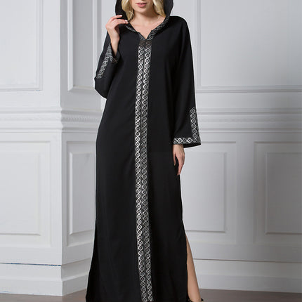 Arabian Dress Turkey Muslim Side Slit Hooded Long Dress, Worship Fashion Robe