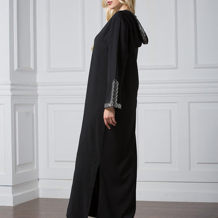 Arabian Dress Turkey Muslim Side Slit Hooded Long Dress, Worship Fashion Robe