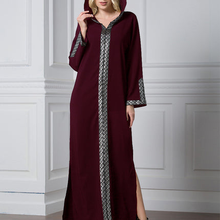 Arabian Dress Turkey Muslim Side Slit Hooded Long Dress, Worship Fashion Robe