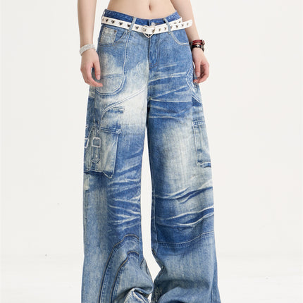 American Retro Sweet Cool Printed Wide-leg Jeans Women's Loose Slimming