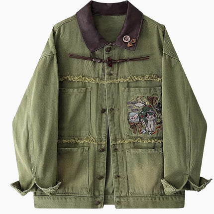 Original Children's Fun Embroidered Brushed Denim Jacket For Autumn
