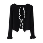 Spring And Autumn Solid Color Two-color Lace Stitching Long Sleeve Tied Knitted Cardigan